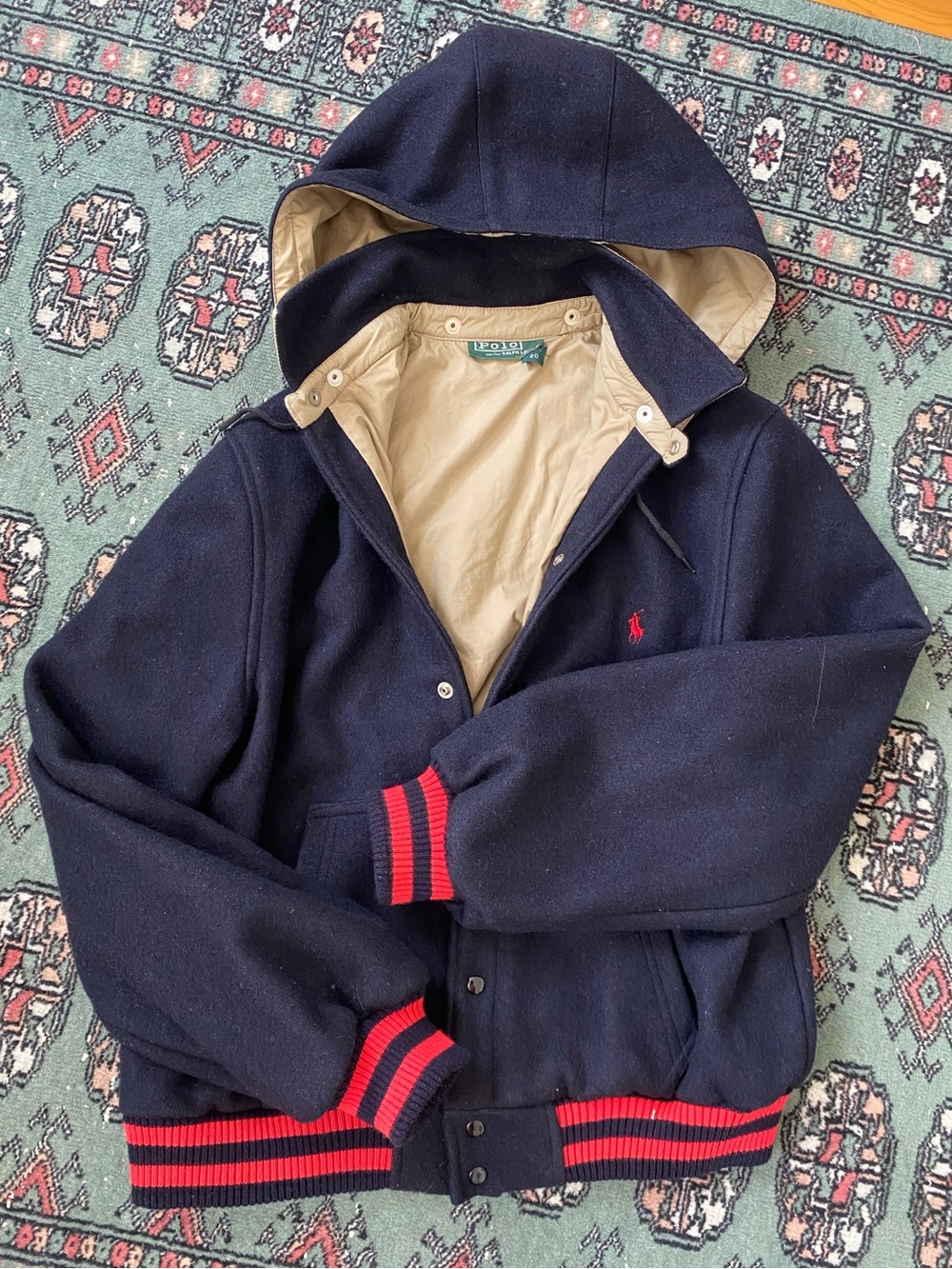 Rare! Vintage 90s Polo Ralph Lauren Hooded Wool Varsity Jacket - Boys 20